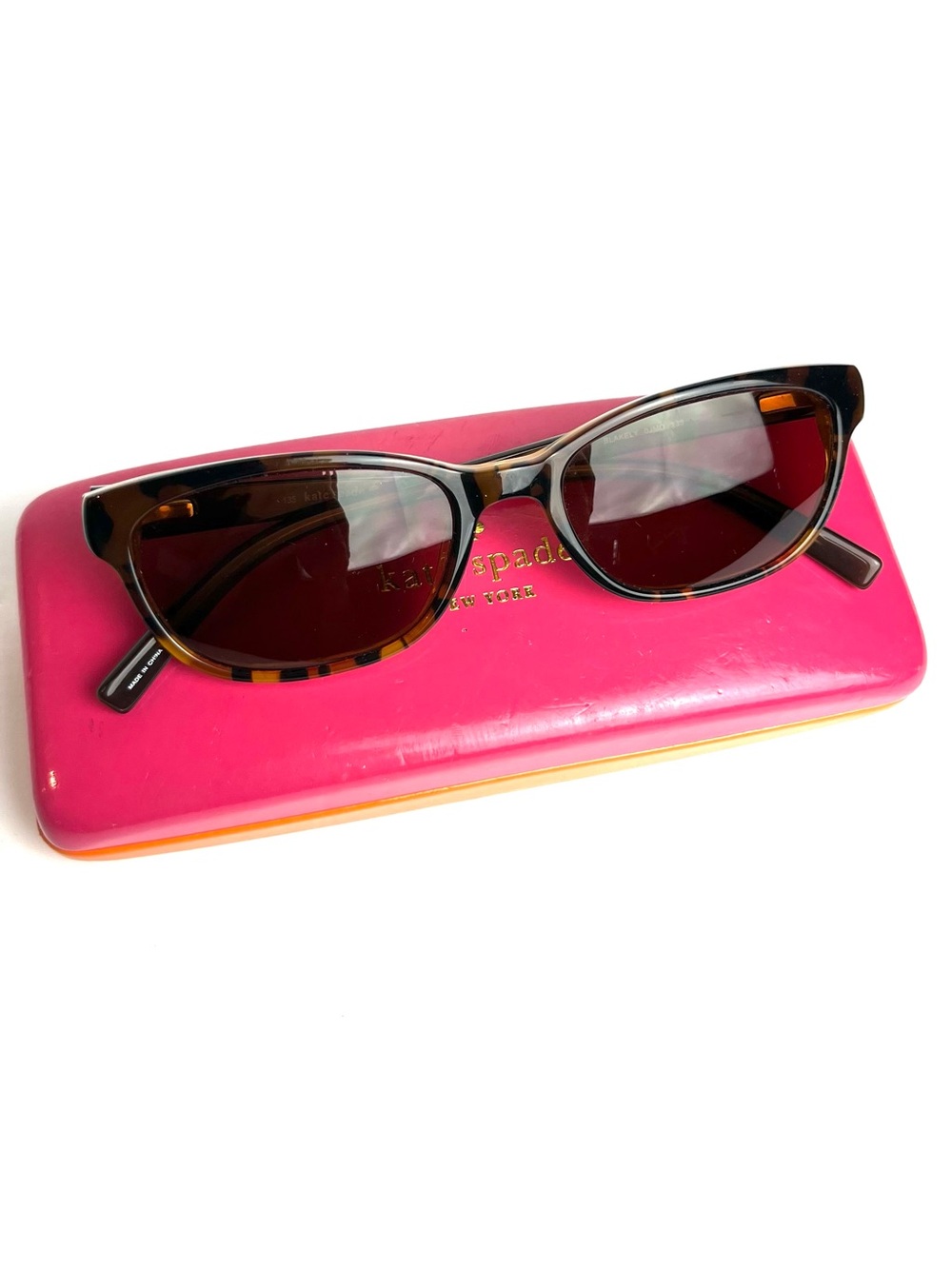 Kate Spade Kid Sunglasses Brown Tortoise Hot Pink Orange Case